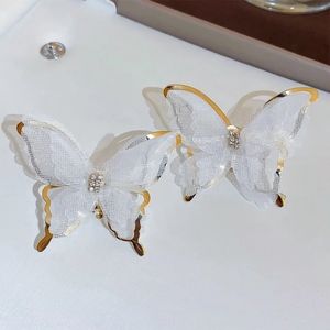 White Fluffy Fabric Butterfly Earrings